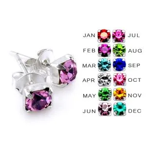 4mm Claw Set Birthstone Silver Earring