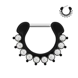 Black PVD Single Line 9 CZ's Pronged Septum Clicker Piercing