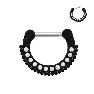 Black PVD Single Line Micro Paved Septum Clicker Piercing