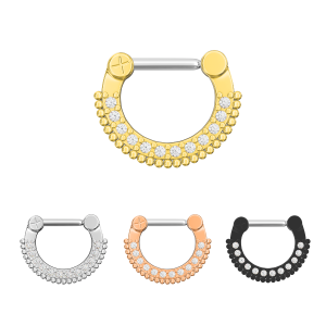 Gold PVD Single Line Micro Paved Septum Clicker Piercing