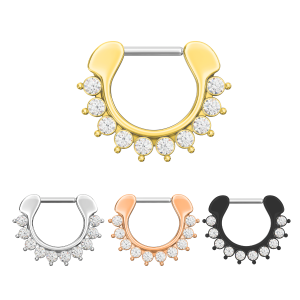 Gold PVD Single Line 9 CZ's Pronged Septum Clicker Piercing