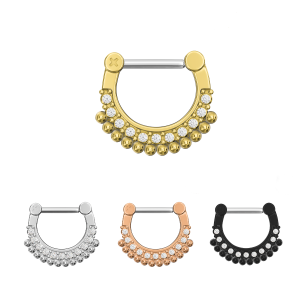 Rose Gold PVD Single Line Micro Paved CZ with Tribal Dots Septum Clicker