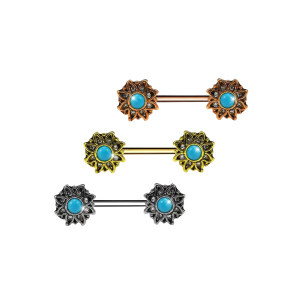 Flower Jeweled Turquoise Bead Nipple Piercing Jewelry