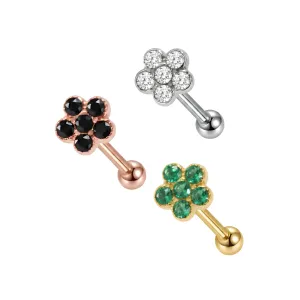 925 Sterling Silver Tiny Flower CZ Jeweled Cartilage Tragus Piercing Ear Stud