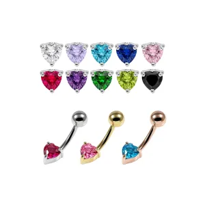 925 Sterling Silver Heart CZ Belly Button Ring – 14G | Titanium or Surgical Steel Bar