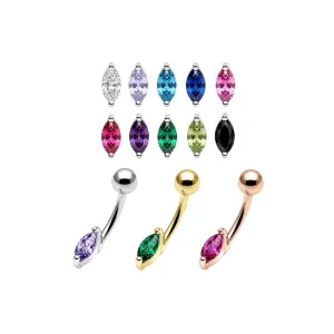 925 Sterling Silver Marquise CZ Navel Piercing – 14G | Titanium or Surgical Steel Bar