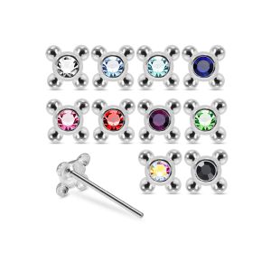 925 Silver Jeweled Beaded Cross Straight End Nose Stud Box (20pcs / 40pcs)