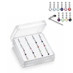 925 Silver Jeweled Beaded Dangle Straight End Nose Stud Box (20pcs / 40pcs)