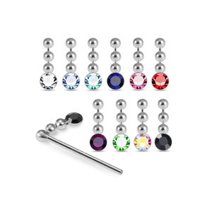 925 Silver Jeweled Beaded Dangle Straight End Nose Stud Box (20pcs / 40pcs)