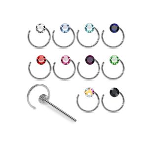 925 Silver Jeweled Bezel Hoop Straight End Nose Stud Box (20pcs / 40pcs)