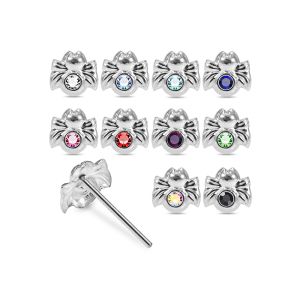 925 Silver Jeweled Bowknot Straight End Nose Stud Box (20pcs / 40pcs)