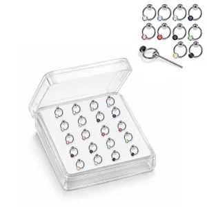 925 Silver Jeweled Captive Bead Dangle Straight End Nose Stud Box (20pcs / 40pcs)