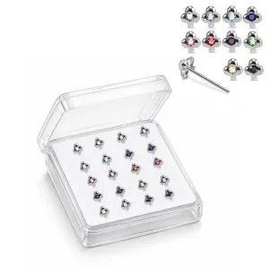 925 Silver Jeweled Clover Straight End Nose Stud Box (20pcs / 40pcs)