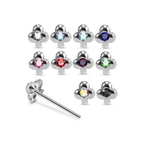 925 Silver Jeweled Clover Straight End Nose Stud Box (20pcs / 40pcs)