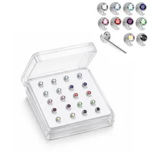 925 Silver Jeweled Sunburst Straight End Nose Stud Box (20pcs / 40pcs)