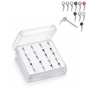 925 Silver Jeweled Curvy Drop Straight End Nose Stud Box (20pcs / 40pcs)