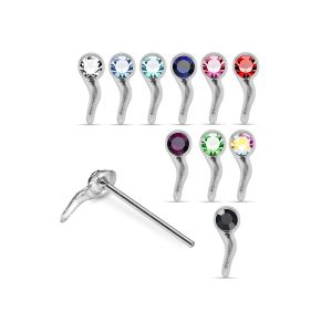 925 Silver Jeweled Curvy Drop Straight End Nose Stud Box (20pcs / 40pcs)