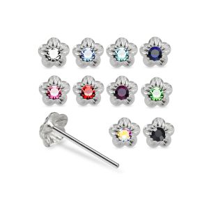 925 Silver Jeweled Daisy Straight End Nose Stud Box (20pcs / 40pcs)