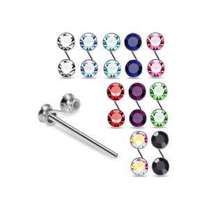 925 Silver Jeweled Double Bezel Straight End Nose Stud Box (20pcs / 40pcs)