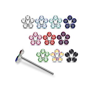 925 Silver Jeweled Flower Cluster Straight End Nose Stud Box (20pcs / 40pcs)