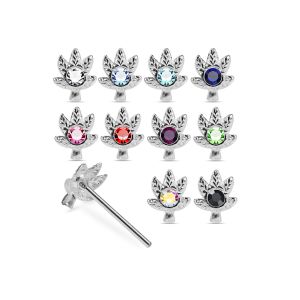 925 Silver Jeweled Maple Leaf Straight End Nose Stud Box (20pcs / 40pcs)