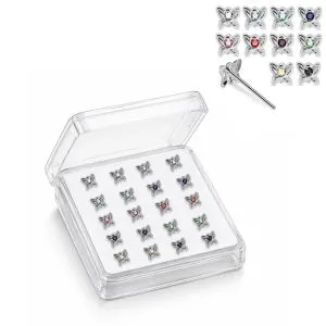 925 Silver Jeweled Mini Butterfly Straight End Nose Stud Box (20pcs / 40pcs)