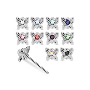 925 Silver Jeweled Mini Butterfly Straight End Nose Stud Box (20pcs / 40pcs)