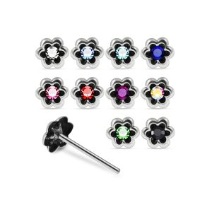 925 Sterling Silver Jeweled Petal Bloom Straight End Nose Stud Box (20pcs / 40pcs)
