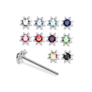 925 Silver Jeweled Petal Sun Straight End Nose Stud Box (20pcs / 40pcs)