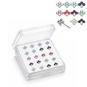 925 Silver Jeweled Quad Cluster Straight End Nose Stud Box (20pcs / 40pcs)
