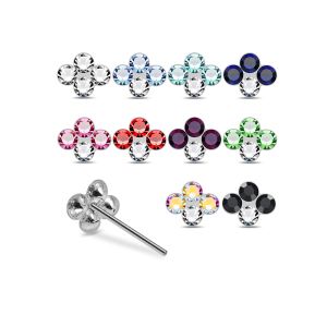 925 Silver Jeweled Quad Cluster Straight End Nose Stud Box (20pcs / 40pcs)