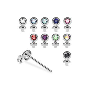 925 Silver Jeweled Round Bezel Straight End Nose Stud Box (20pcs / 40pcs)