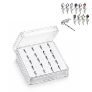 925 Silver Jeweled Snake Drop Straight End Nose Stud Box (20pcs / 40pcs)