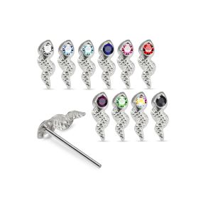 925 Silver Jeweled Snake Drop Straight End Nose Stud Box (20pcs / 40pcs)