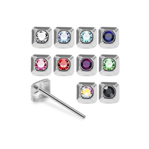 925 Silver Jeweled Square Frame Straight End Nose Stud Box (20pcs / 40pcs)