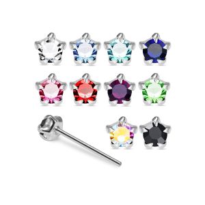925 Silver Jeweled Star Prong Straight End Nose Stud Box (20pcs / 40pcs)