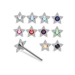 Assortment of rhinestone colors for 925 sterling silver star nose bone studs including clear, aqua, sapphire blue, pink, red, green, AB, and black.