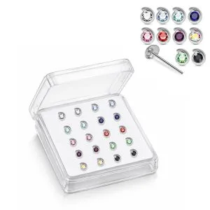 925 Silver Jeweled Teardrop Straight End Nose Stud Box (20pcs / 40pcs)