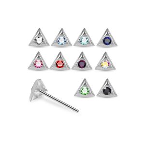 925 Silver Jeweled Triangle Bezel Straight End Nose Stud Box (20pcs / 40pcs)