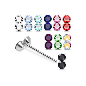 925 Silver Jeweled Twin Bezel Straight End Nose Stud Box (20pcs / 40pcs)