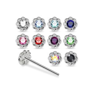 925 Silver Jeweled Twisted Straight End Nose Stud Box (20pcs / 40pcs)