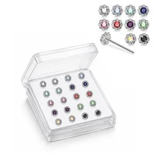 925 Silver Jeweled Twisted Straight End Nose Stud Box (20pcs / 40pcs)