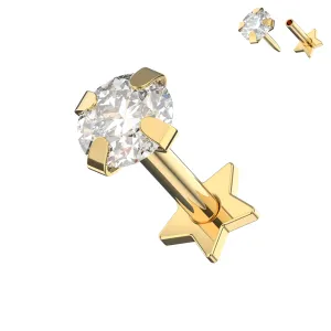 925 Silver CZ Jeweled Push Fit top with Star Base Labret