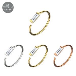 925 Sterling Silver CZ Bar Jeweled Nose Hoop Ring