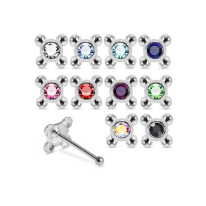 925 Sterling Silver Jeweled Beaded Cross Ball End Nose Stud Box (20pcs/40pcs)