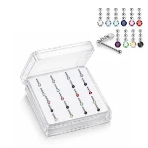 925 Sterling Silver Jeweled Beaded Dangle Ball End Nose Stud Box (20pcs/40pcs)