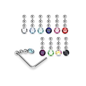 925 Sterling Silver Jeweled Beaded Dangle L-Bend Nose Stud Box (20 Pieces)
