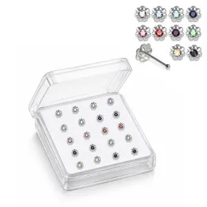 925 Sterling Silver Jeweled Beaded Flower Ball End Nose Stud Box (20pcs / 40pcs)