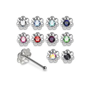 925 Sterling Silver Jeweled Beaded Flower Ball End Nose Stud Box (20pcs / 40pcs)