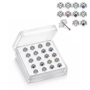 925 Sterling Silver Jeweled Bowknot Ball End Nose Stud Box (20pcs/40pcs)